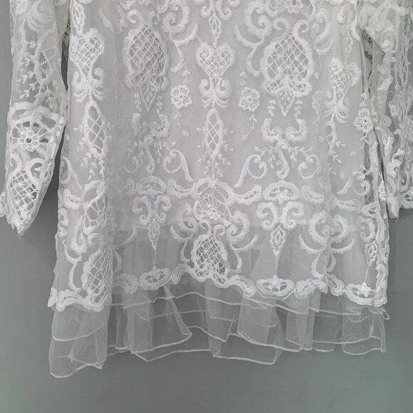 NEW Simply Couture white lace elbow sleeve flowy pullover blouse top shirt‎ - Picture 4 of 9